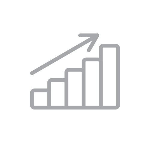 Ascending bar chart with upward arrow trend.