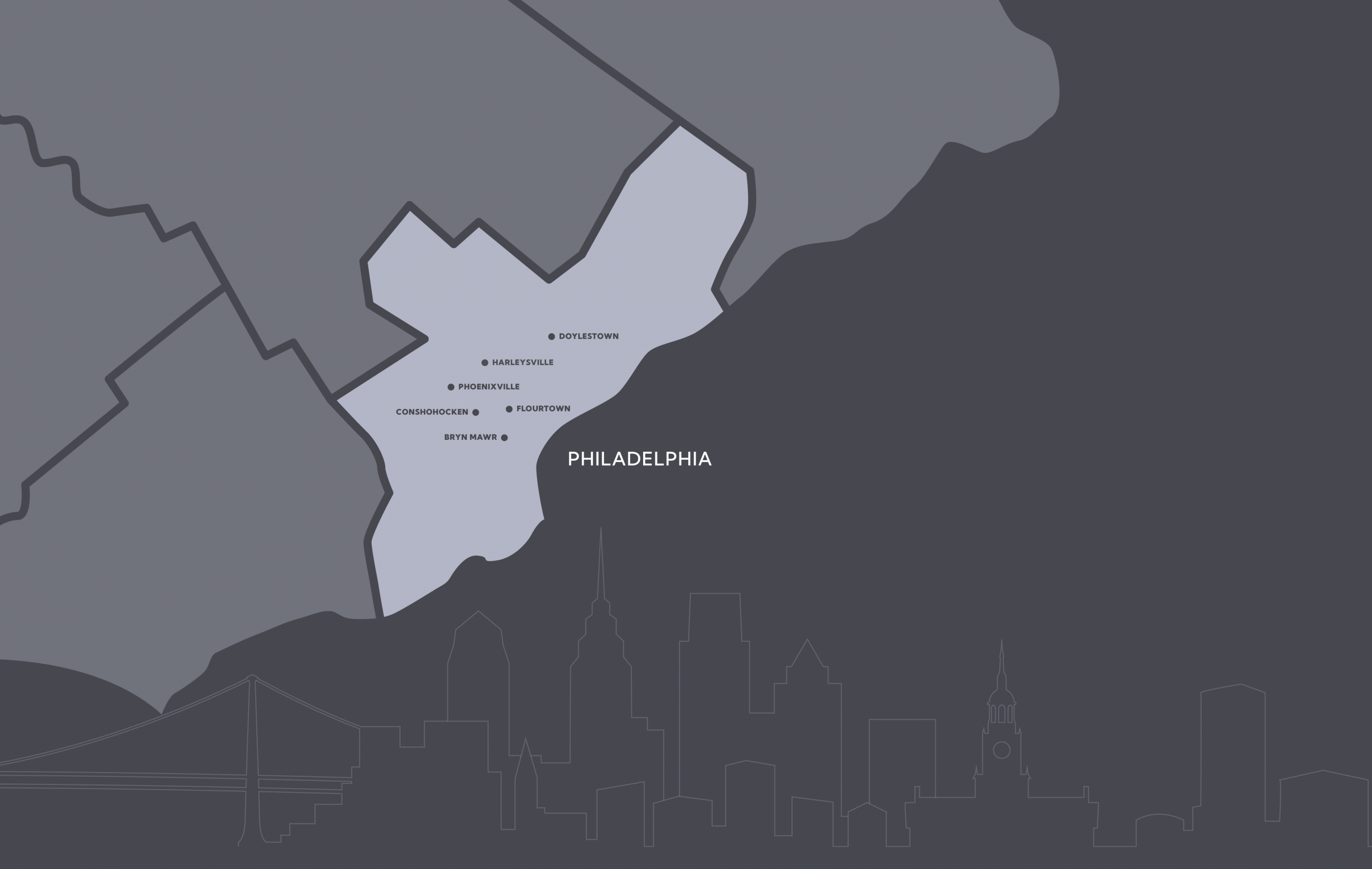 Map highlighting Philadelphia and suburbs.